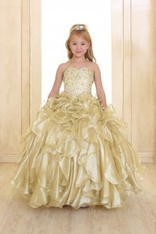 Gold Multi Ruffled Metallic Organza Dress with Bolero Jacket