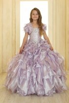 Lilac Multi Ruffled Metallic Organza Dress with Bolero Jacket