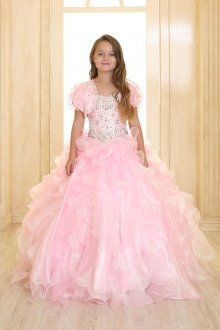Pink Multi Ruffled Metallic Organza Dress with Bolero Jacket