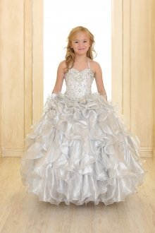 Silver Multi Ruffled Metallic Organza Dress with Bolero Jacket