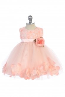 Blush 3D Floral Bodice with Petal Baby Flower Girl Dress