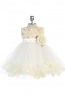 Ivory 3D Floral Bodice with Petal Baby Flower Girl Dress
