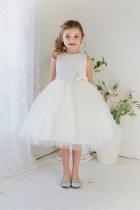 Ivory/Ivory Sleeveless Poly-Cotton Lace Top Flower Girl Dress 