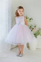 White/Pink Sleeveless Poly-Cotton Lace Top Flower Girl Dress 