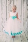 White/Lime Sleeveless Satin Flower Petal Flower Girl Dress with Sash