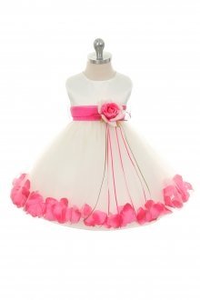 Ivory/Fuchsia Infant Rose Petal Flower Girl Dress with Removable Sash