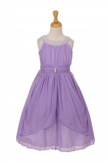 Lavender Sleeveless Beaded Neck Trim Chiffon Matt Jersey Flower Girl Dress Lavender Sleeveless Beaded Neck Trim Chiffon Matt Jersey Flower Girl Dress