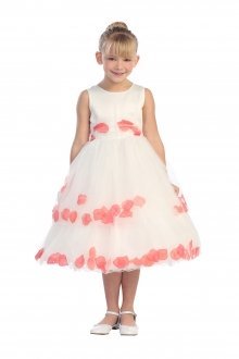 Ivory/Coral Double Layer Petal Flower Girl Dress