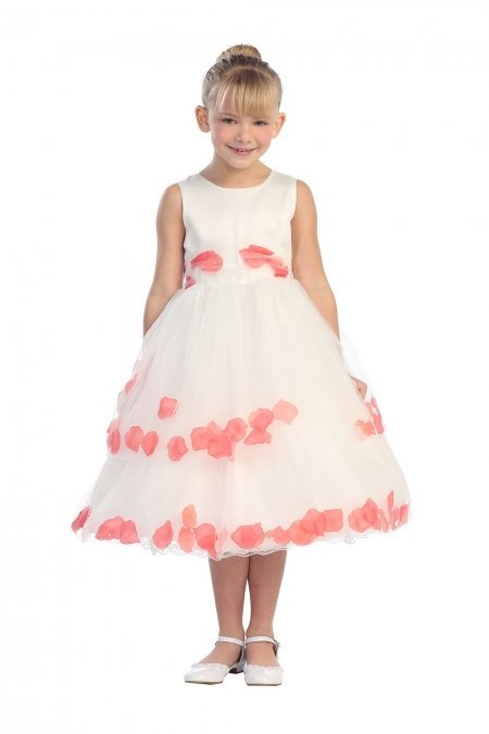 Ivory/Coral Double Layer Petal Flower Girl Dress Ivory/Coral Double Layer Petal Flower Girl Dress