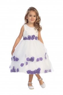 White/Purple Double Layer Petal Flower Girl Dress