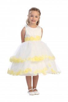 White/Yellow Double Layer Petal Flower Girl Dress