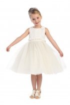 Ivory Sleeveless Lace Bdice Tulle Dress with Rosetti Detail