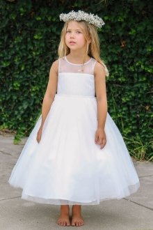 White Sleeveless Tulle Overlaid Flower Girl Dress