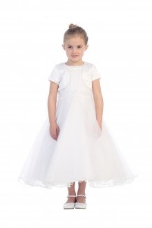 White Sleeveless Jewel Neckline Flower Girl Dress with Matching Bolero Jacket