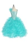 Turquoise/Silver Single Shoulder Princess Pageant Girl Ball Gown