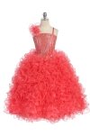 Turquoise/Silver Single Shoulder Princess Pageant Girl Ball Gown