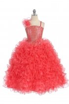 Coral Single Shoulder Princess Pageant Girl Ball Gown
