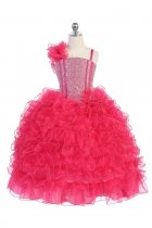 Fuchsia Single Shoulder Princess Pageant Girl Ball Gown