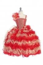 Red/Gold Single Shoulder Princess Pageant Girl Ball Gown