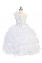 White Single Shoulder Princess Pageant Girl Ball Gown