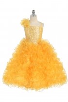 Yellow Single Shoulder Princess Pageant Girl Ball Gown