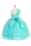 Aqua Single Shoulder Princess Pageant Girl Ball Gown