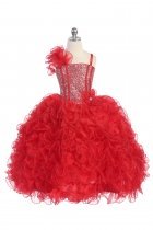 Red Single Shoulder Princess Pageant Girl Ball Gown