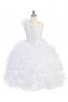 White Single Shoulder Princess Pageant Girl Ball Gown