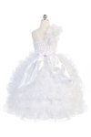 Aqua Single Shoulder Princess Pageant Girl Ball Gown