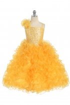 Yellow Single Shoulder Princess Pageant Girl Ball Gown