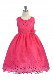 Fuchsia Polka Dotted Mash Flower Girls Dress