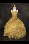 Turquoise/Gold Sleeveless Organza Ruffled Dress with Diagonal Layers Pageant Dress Turquoise/Gold Sleeveless Organza Ruffled Dress with Diagonal Layers Pageant Dress