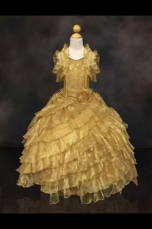 Gold Sleeveless Organza Ruffled Dress with Diagonal Layers Pageant Dress Gold Sleeveless Organza Ruffled Dress with Diagonal Layers Pageant Dress