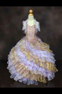 Lilac/Gold Sleeveless Organza Ruffled Dress with Diagonal Layers Pageant Dress Lilac/Gold Sleeveless Organza Ruffled Dress with Diagonal Layers Pageant Dress