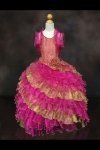 Coral/Gold Sleeveless Organza Ruffled Dress with Diagonal Layers Pageant Dress 
