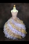 Coral/Gold Sleeveless Organza Ruffled Dress with Diagonal Layers Pageant Dress 