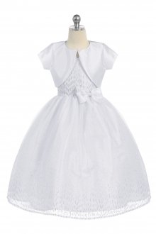 WhiteTaffeta Communion Glitter Dress with Bolero 