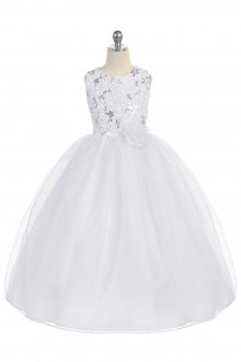 White Flower Patterend  Embroidery  Bodice  With Organza Skirt