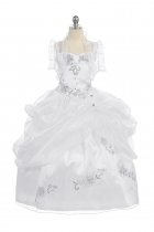 White Gorgeous Sleeveless Organza Embroidered Communion Dress