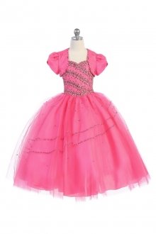 Hot Pink Sweetheart Rhinestone Beaded Ball Gown Dress