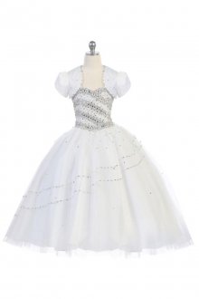 White Sweetheart Rhinestone Beaded Ball Gown Dress