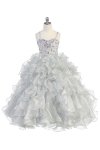 Silver Multi Ruffled Metallic Organza Dress with Bolero Jacket