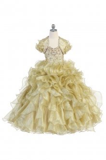 Gold Multi Ruffled Metallic Organza Dress with Bolero Jacket