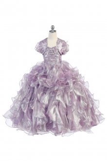 Lilac Multi Ruffled Metallic Organza Dress with Bolero Jacket