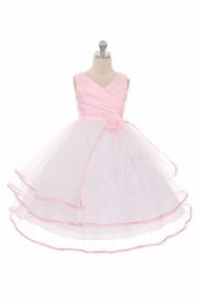 Pink Satin & Tulle Multi Tiered Flower Girl Dress Pink Satin & Tulle Multi Tiered Flower Girl Dress
