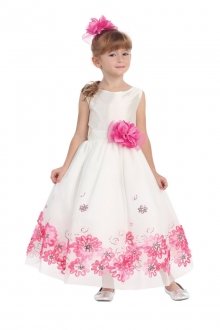 Beautiful Floral Embroidery Flower Girls Dress on Mesh Fuchsia