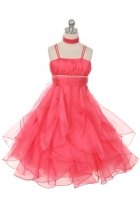 Coral Crystal Pleated Extravagent Multi-layered Petal Flower Girls Dress