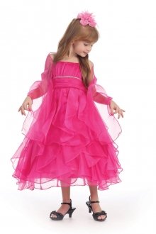 Fuchsia Crystal Pleated Extravagent Multi-layered Petal Flower Girls Dress