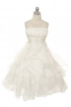 Ivory Crystal Pleated Extravagent Multi-layered Petal Flower Girls Dress