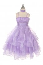 Lilac Crystal Pleated Extravagent Multi-layered Petal Flower Girls Dress